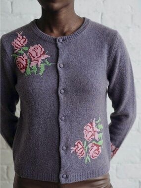 NWT Laura Ashley Floral Knit Cardigan Size XS